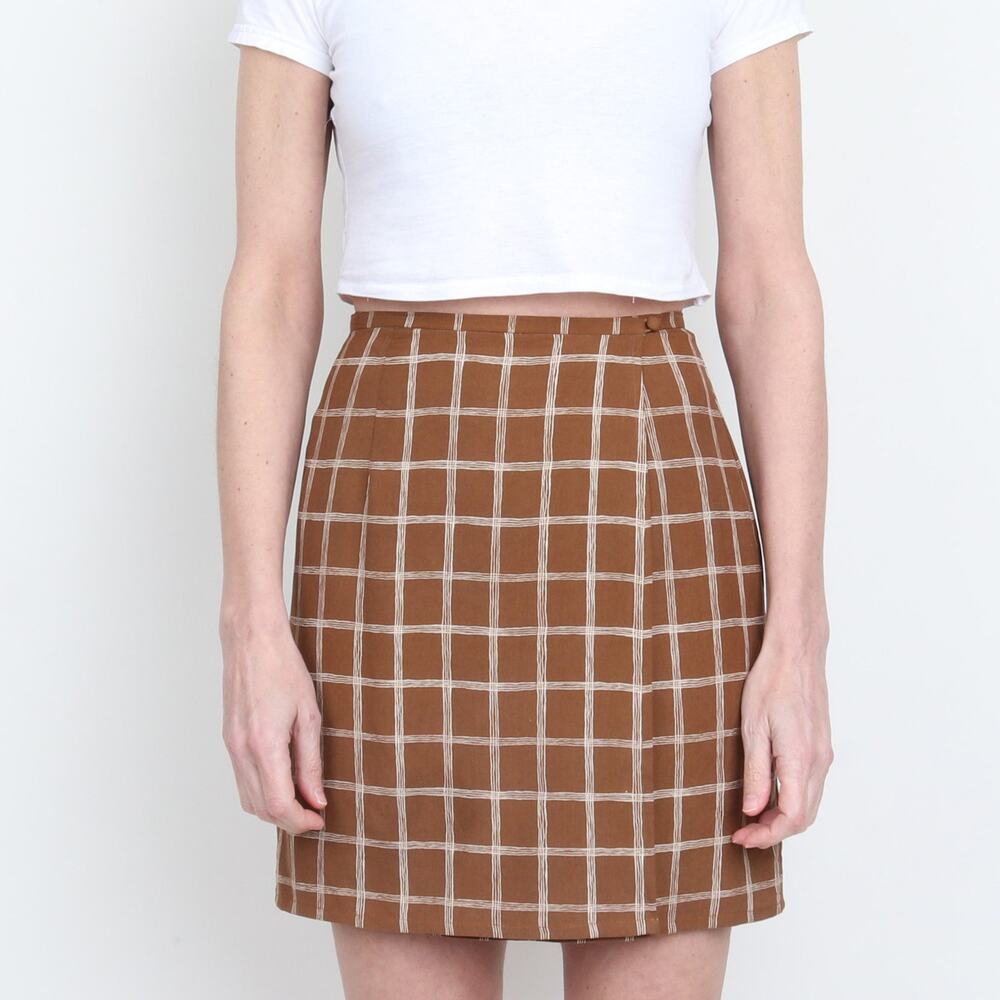 Vintage 90s 100% Silk Plaid Mini Wrap Skirt Size 4